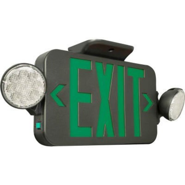 Hubbell Lighting Hubbell LED Combo Exit/Emergency Unit, Green Letters, Black, Ni-Cad Battery CCGB